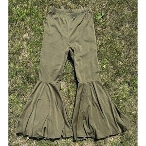 LYANER Ruffle Bell Bottoms Sz Sm High Waist Flare Leggings Pants Green Bohemian